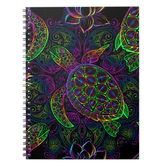 Zee schildpad in psychedelische multicolor kleuren notitieboek (Voorkant)