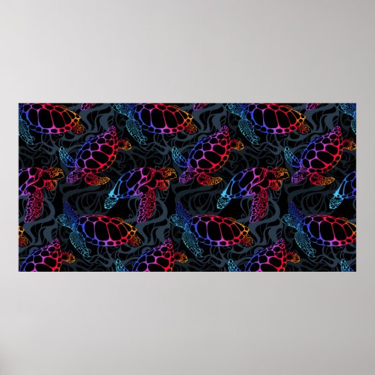 Zee schildpad in psychedelische multicolor kleuren poster (Voorkant)