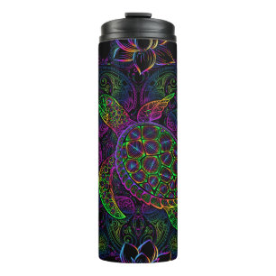 Zee schildpad in psychedelische multicolor kleuren thermosbeker