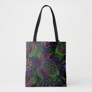 Zee schildpad in psychedelische multicolor kleuren tote bag