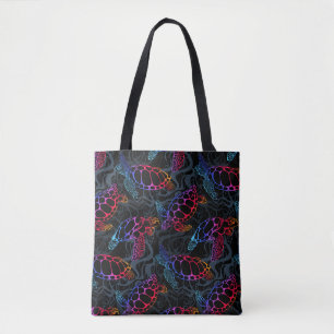 Zee schildpad in psychedelische multicolor kleuren tote bag