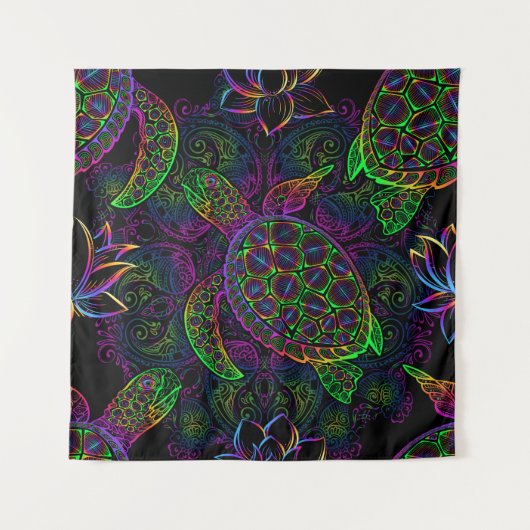 Zee schildpad in psychedelische multicolor kleuren wandkleed (Voorkant)