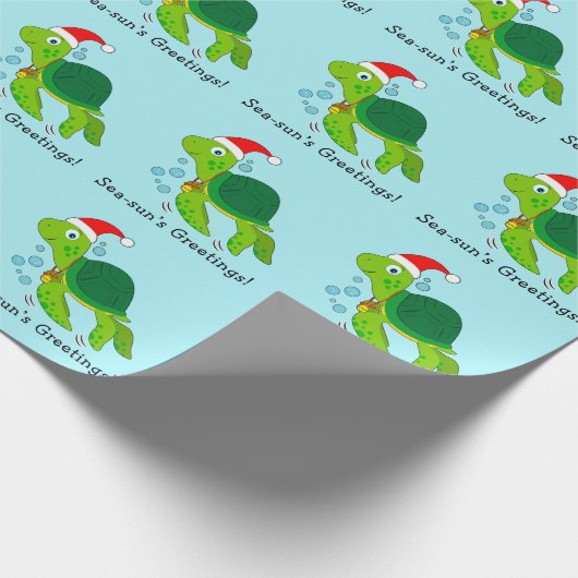 Zee schildpad in Santa Hat Ocean Kerstmis Cadeaupapier (Hoek)