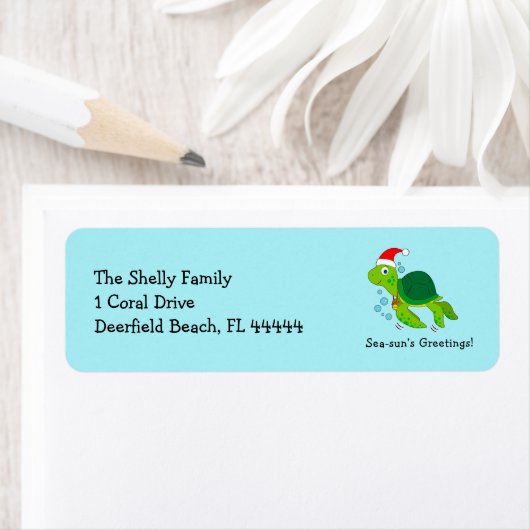 Zee schildpad in Santa Hat Ocean Kerstmis Etiket (Insitu)