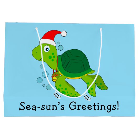 Zee schildpad in Santa Hat Ocean Kerstmis Groot Cadeauzakje (Achterkant)