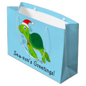 Zee schildpad in Santa Hat Ocean Kerstmis Groot Cadeauzakje (Achterkant Gekanteld)