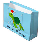 Zee schildpad in Santa Hat Ocean Kerstmis Groot Cadeauzakje (Voorkant Gekanteld)
