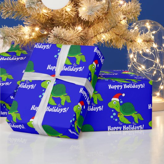 Zee schildpad in Santa Hat Prettige feestdagen T-S Cadeaupapier (Feestdagen)