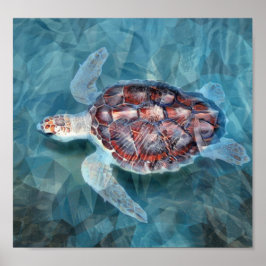 Zee schildpad in turkooisgolven poster
