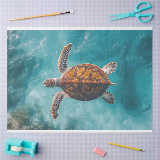 Zee Schildpad in Turquoise Oceaan Decoupage Tissuepapier (Craft)
