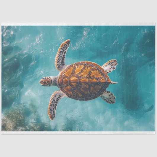 Zee Schildpad in Turquoise Oceaan Decoupage Tissuepapier (Voorkant)