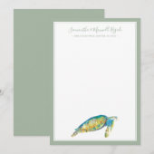 Zee schildpad in Waterverf - Persoonlijke artikele Notitiekaartje (Voorkant / Achterkant)