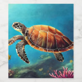 Zee schildpad in Waterverf Wijn Etiket (Enkel label)