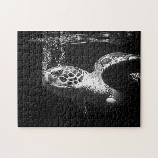 Zee schildpad in zwart-wit, puzzel (Horizontaal)