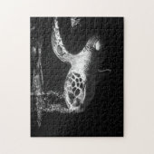 Zee schildpad in zwart-wit, puzzel legpuzzel (Verticaal)
