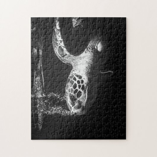 Zee schildpad in zwart-wit, puzzel legpuzzel (Verticaal)