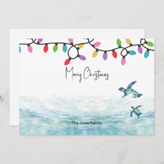 Zee Schildpad Kerst Flat Holiday Kaart (Voorkant / Achterkant)