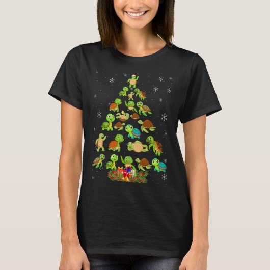 Zee Schildpad Kerstboom Matching Familie Xmas Tre T-shirt (Voorkant)