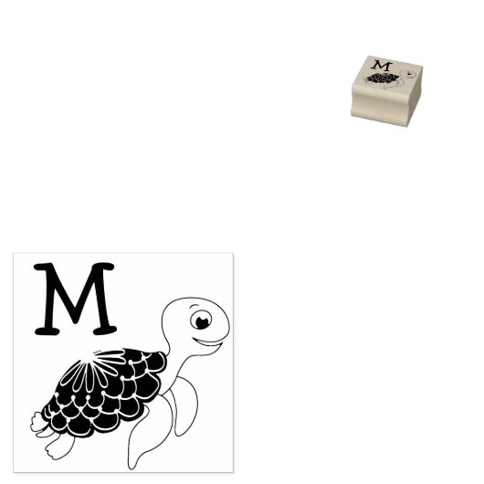 Zee Schildpad Kind Leuke Oceaan Dier Monogram Init Rubberstempel (Gestempeld)