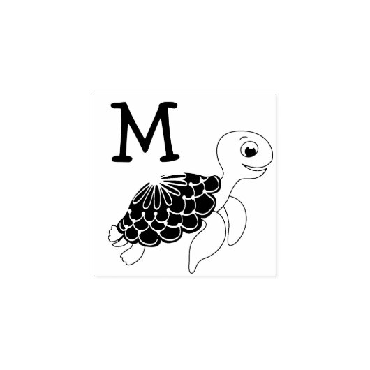 Zee Schildpad Kind Leuke Oceaan Dier Monogram Init Rubberstempel (Afrduk)