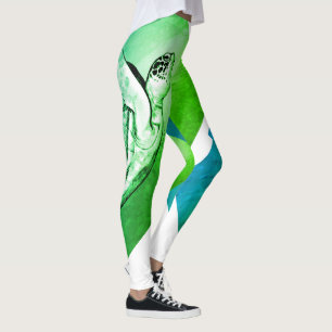 Zee Schildpad Kunstprint Grafisch Aqua Groen Turqu Leggings