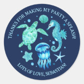 Zee Schildpad, kwal en zeepaardje Waterverf Navy Ronde Sticker (Voorkant)