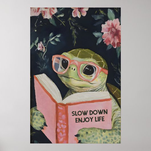 Zee Schildpad Leest Geniet Van Leven Kunstprint - Poster (Voorkant)