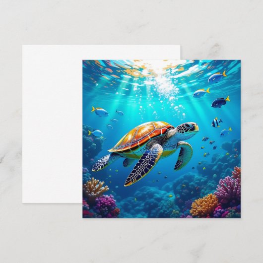 Zee Schildpad Levendig Kleurrijke Onderwater Scene (Voorkant / Achterkant)