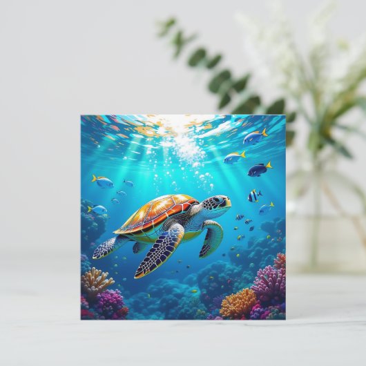 Zee Schildpad Levendig Kleurrijke Onderwater Scene (Staand voorkant)