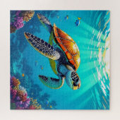 Zee Schildpad Levendig Onderwater Illustratie Legpuzzel (Horizontaal)