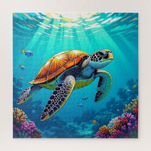 Zee Schildpad Levendig Onderwater Illustratie Legpuzzel (Verticaal)