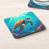 Zee Schildpad Levendige Oceaan Illustratie Bier Onderzetter (Linkerzijde)