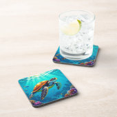 Zee Schildpad Levendige Oceaan Illustratie Bier Onderzetter (Rechterzijde)