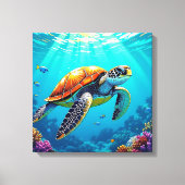 Zee Schildpad Levendige Oceaan Illustratie Canvas Afdruk (Voorkant)