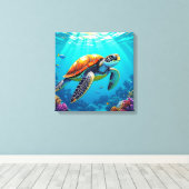 Zee Schildpad Levendige Oceaan Illustratie Canvas Afdruk (Insitu (Houten vloer))