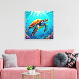 Zee Schildpad Levendige Oceaan Illustratie Canvas Afdruk