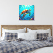 Zee Schildpad Levendige Oceaan Illustratie Canvas Afdruk (Insitu (Slaapkamer))