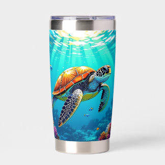 Zee Schildpad Levendige Oceaan Illustratie Geïsoleerde Drinkbeker