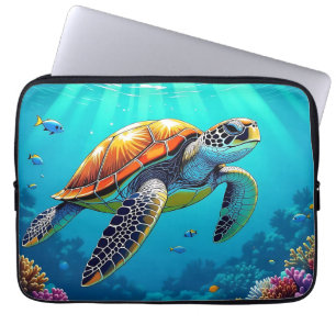 Zee Schildpad Levendige Oceaan Illustratie Laptop Sleeve