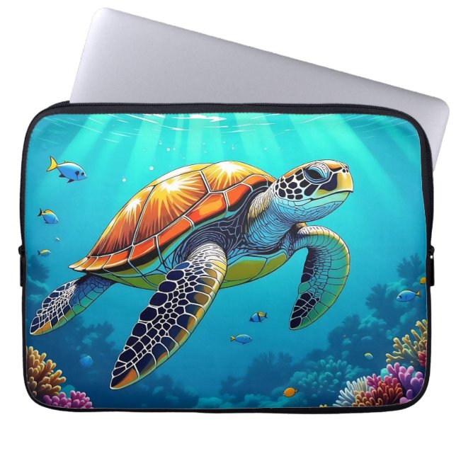 Zee Schildpad Levendige Oceaan Illustratie Laptop Sleeve (Voorkant)