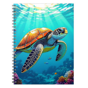 Zee Schildpad Levendige Oceaan Illustratie Notitieboek