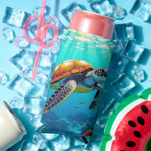 Zee Schildpad Levendige Oceaan Illustratie Seltzer Blikjeskoeler