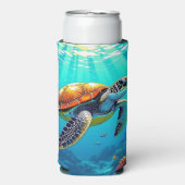 Zee Schildpad Levendige Oceaan Illustratie Seltzer Blikjeskoeler (Seltzer Voorkant)