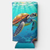 Zee Schildpad Levendige Oceaan Illustratie Seltzer Blikjeskoeler (Achterkant)