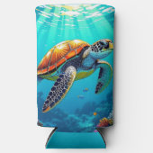 Zee Schildpad Levendige Oceaan Illustratie Seltzer Blikjeskoeler (Voorkant)