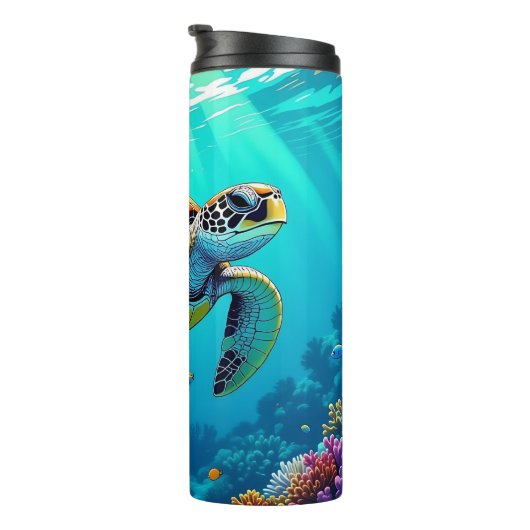 Zee Schildpad Levendige Oceaan Illustratie Thermosbeker (Geroteerd rechts)