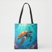 Zee Schildpad Levendige Oceaan Illustratie Tote Bag (Voorkant)