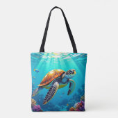 Zee Schildpad Levendige Oceaan Illustratie Tote Bag (Achterkant)