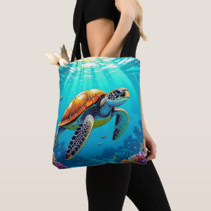 Zee Schildpad Levendige Oceaan Illustratie Tote Bag