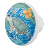 Zee schildpad links tegenover Ocean Life Bright Bl Keramische Knop (Rechts)